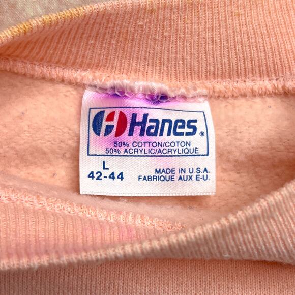 Vintage 80s Hanes Teddy Bear Heart Crewneck Sweatshirt Pink Textured Print Bows - Picture 4 of 10